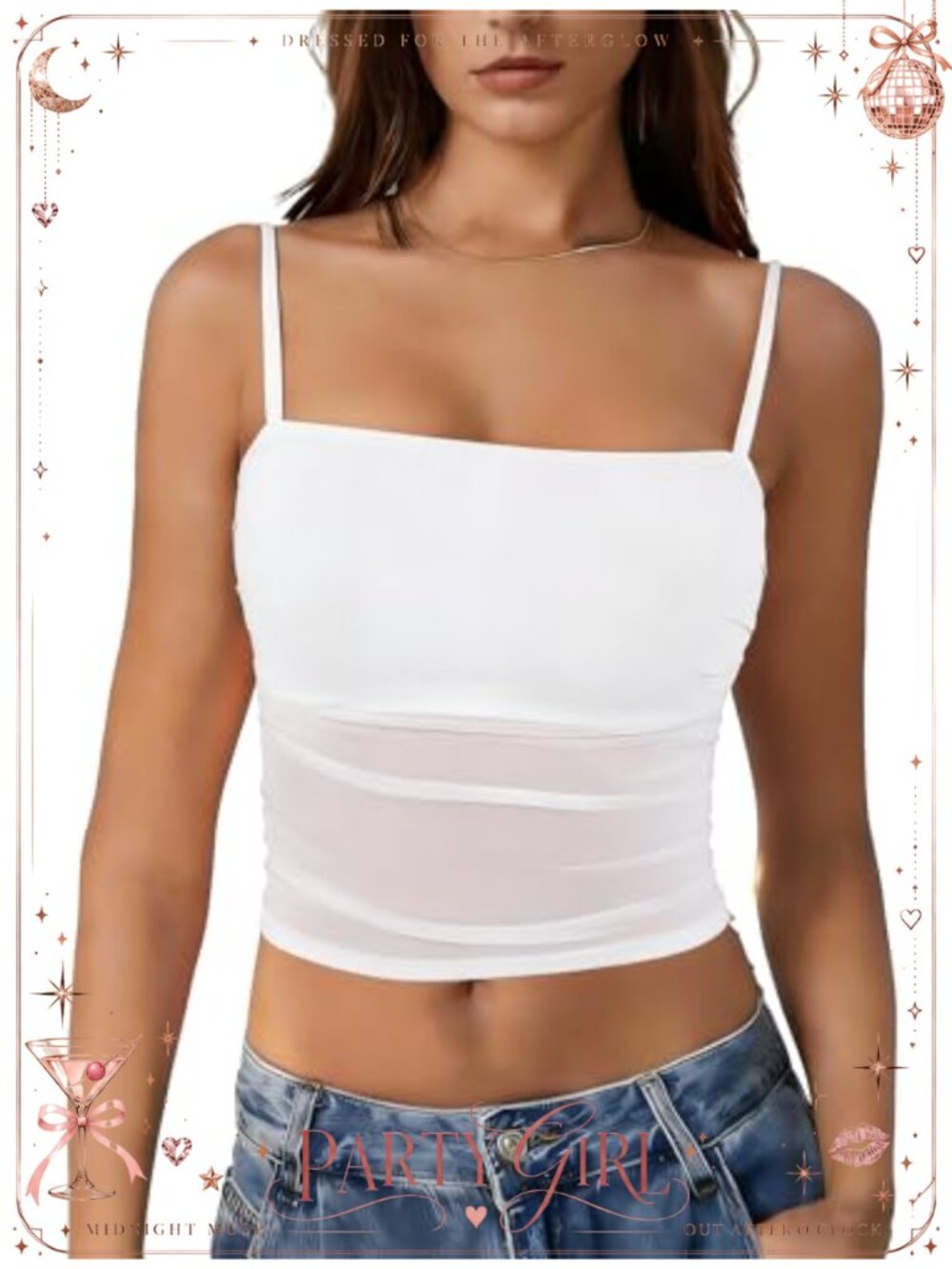Avidlove Bralette Spaghetti Strap Mesh Tank Top Ultra-Cropped Y2K Camisole